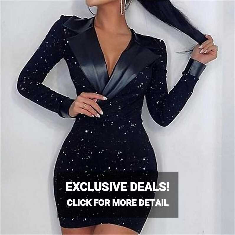 Women&#39;s Semi Formal Blazer Dress Bodycon Mini Dress Black Long ...