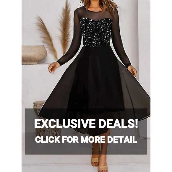 Women&#39;s Semi Formal Party Dress A Line Dress Midi Dress Black Long ...