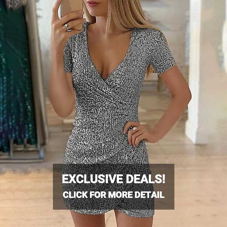 Women&#39;s Semi Formal Party Dress Sequin Dress Bodycon Mini Dress ...