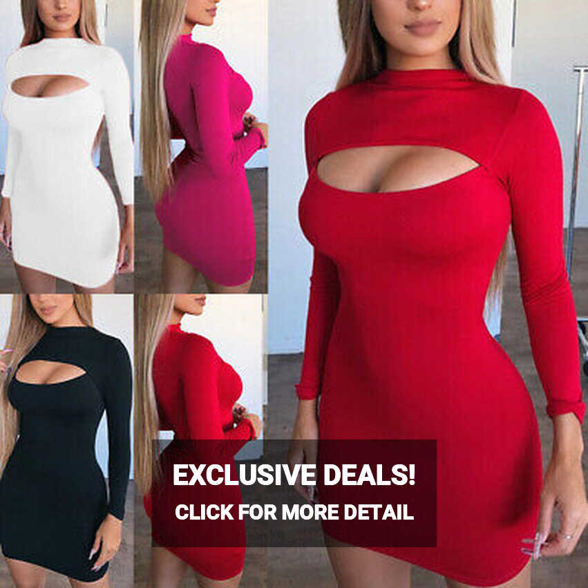 Women&#39;s Sexy Long Sleeve Bodycon Mini Dress Ladies Party Slim ...