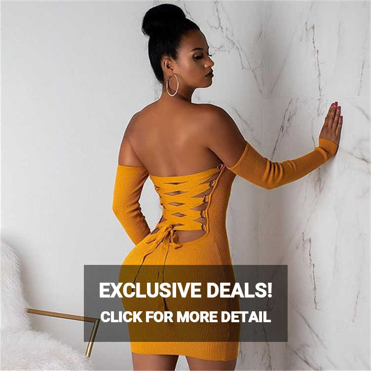 Women&#39;s Sexy Off Shoulder Backless Lace Up Club Bodycon Mini Dress ...