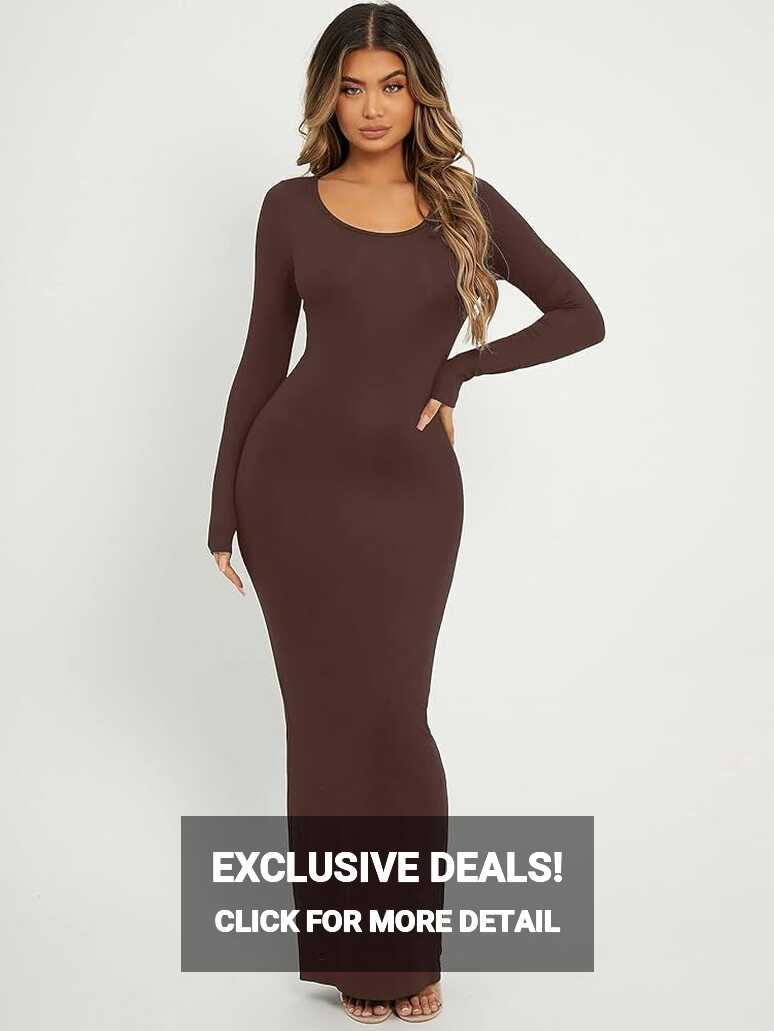 Women&#39;s Solid Maxi Bodycon Dress Slim Fit Long Sleeve Dress For ...