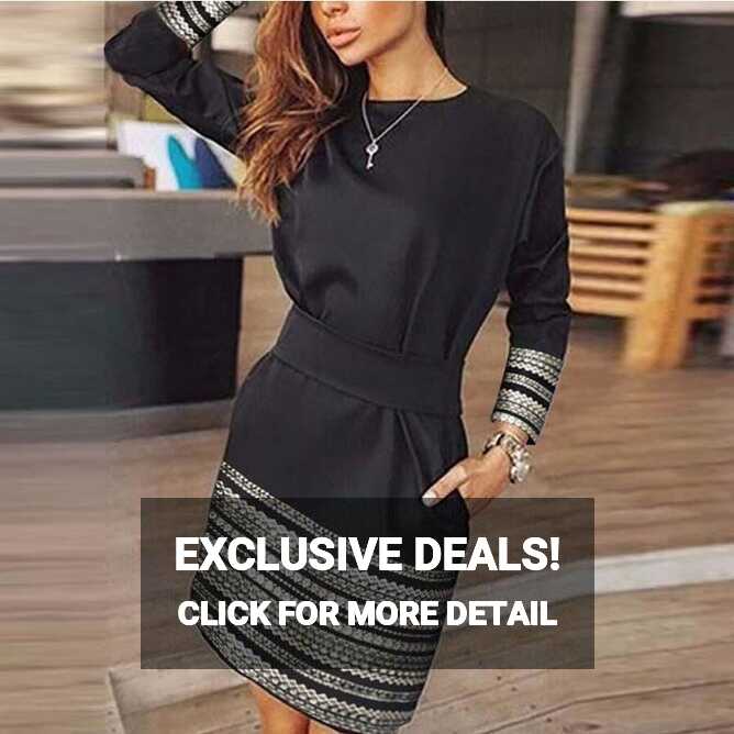 Women&#39;s Spring/Autumn Casual O-Neck Long-Sleeved Knee-Length Dress