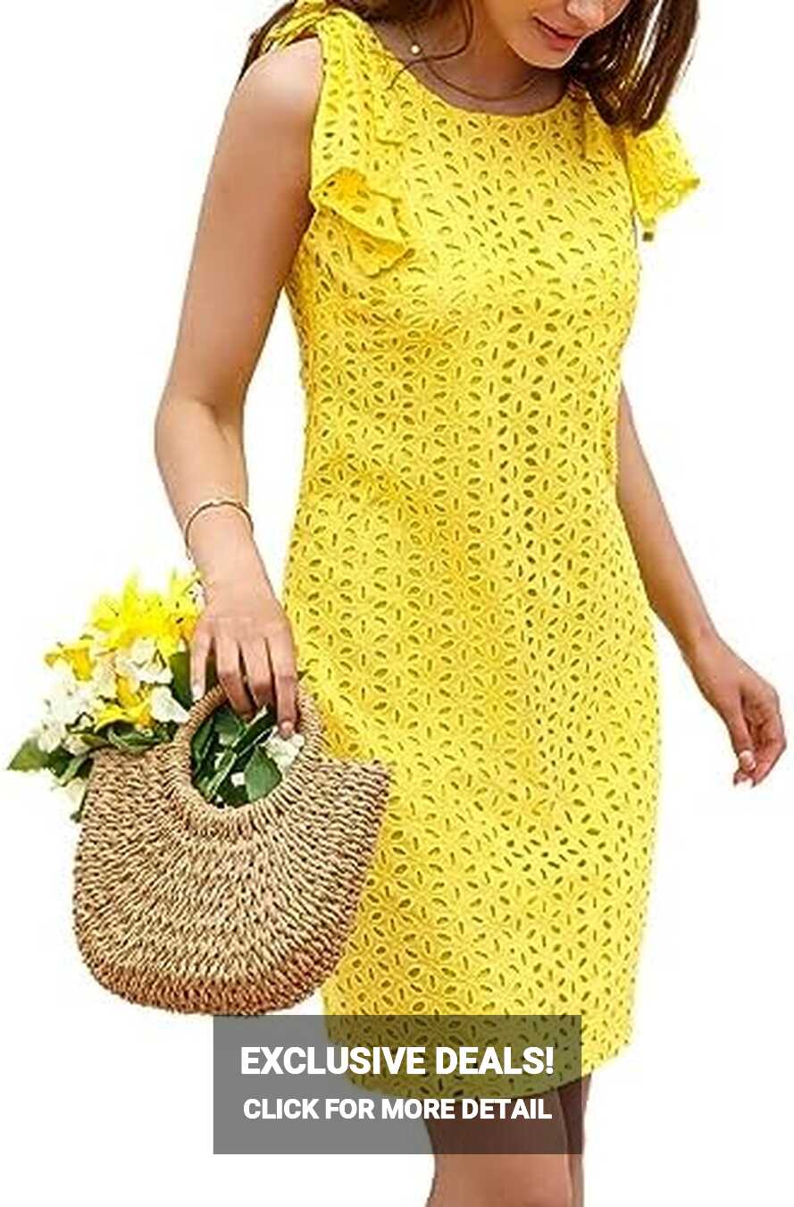 Women&#39;s Summer A Line Mini Casual Floral Lace Embroidery Yellow ...