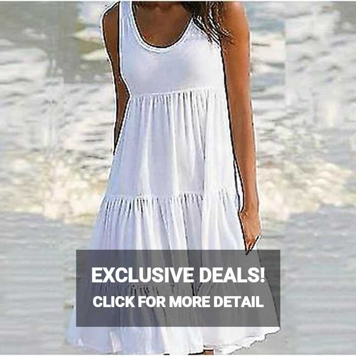 Women&#39;s Summer Beach Dress Sleeveless Round Neck Sexy Midi Dress ...