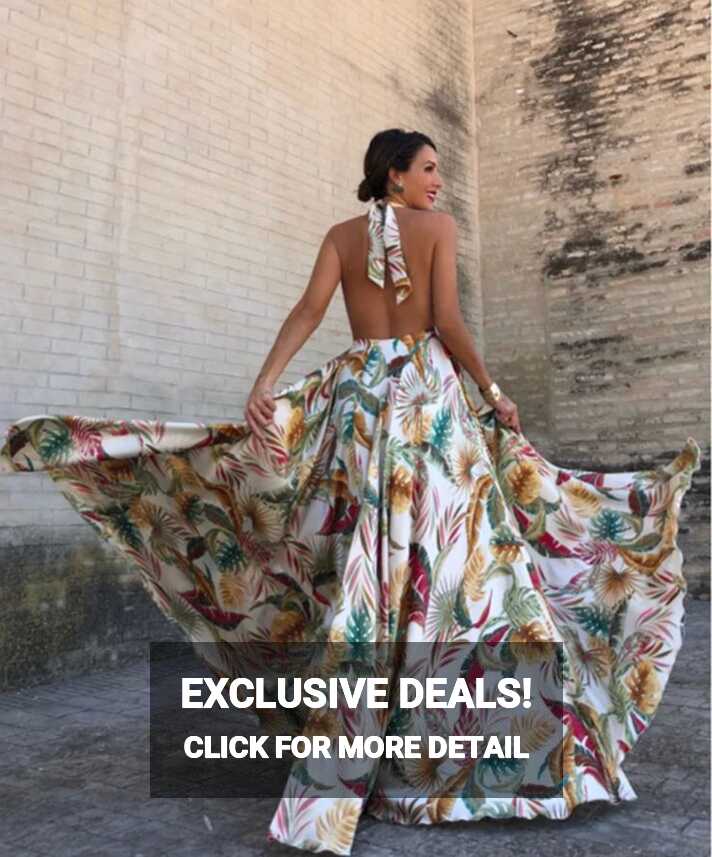 Women&#39;s Summer Casual Backless Long Dress With Floral Print