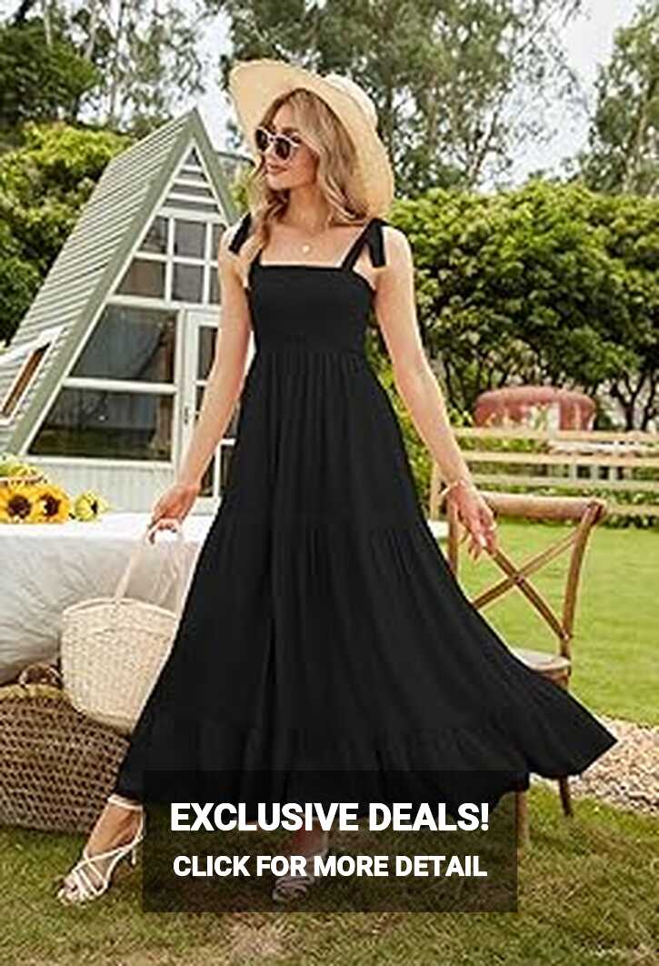 Women&#39;s Summer Maxi Dress Spaghetti Strap Square Casual Boho Beach ...