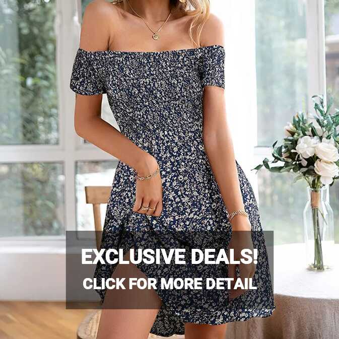 Women&#39;s Summer Short Sleeve Split A-Line Dresses Floral Off ...