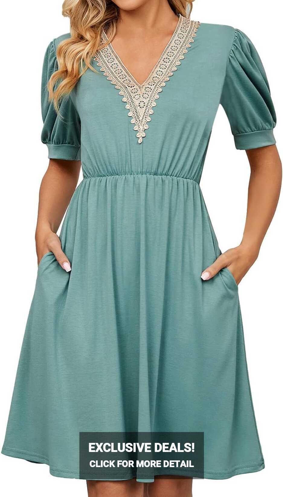 Women&#39;s Summer Sleeveless V-Neck Dress with Pockets and Lace ...