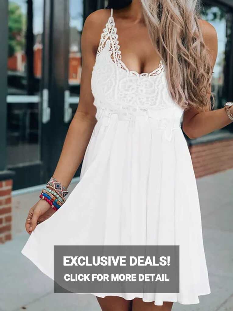 Women&#39;s Summer V Neck Adjustable Spaghetti Strap Lace Dress ...