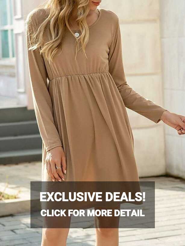 Women&#39;s Swing Dress Knee Length Dress - Long Sleeve Solid Color ...