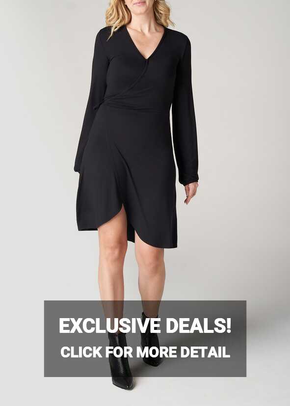 Women&#39;s Tall Wrap Dress: Long Sleeve Jersey Wrap Black Dress ...