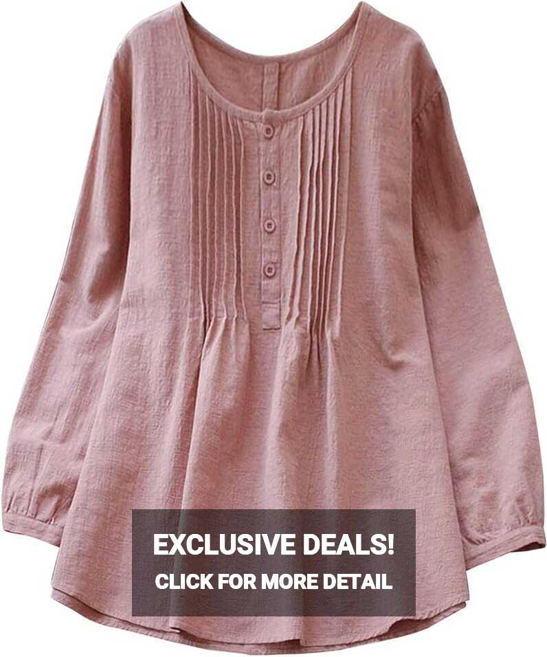 Women&#39;s Tops Casual Loose Long Sleeve Plain Buttons T-Shirt ...