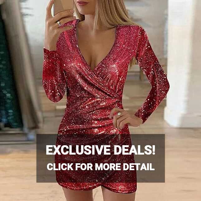 Women&#39;s V Neck Sequins Elegant Simple Style Party Dress Long ...