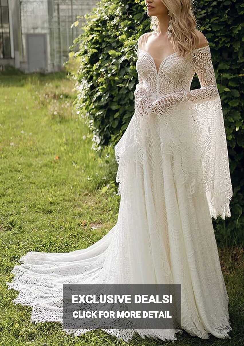 Women&#39;s Wedding Dresses Boho for Bride with Long Sleeves Plus Size ...