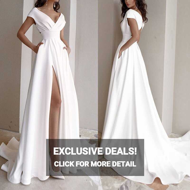 Women&#39;s White Prom Dresses Long High Slit A-line Formal Party ...