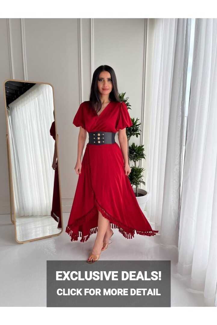 Women&#39;s elegant red dress short sleeves open wrap model from the ...