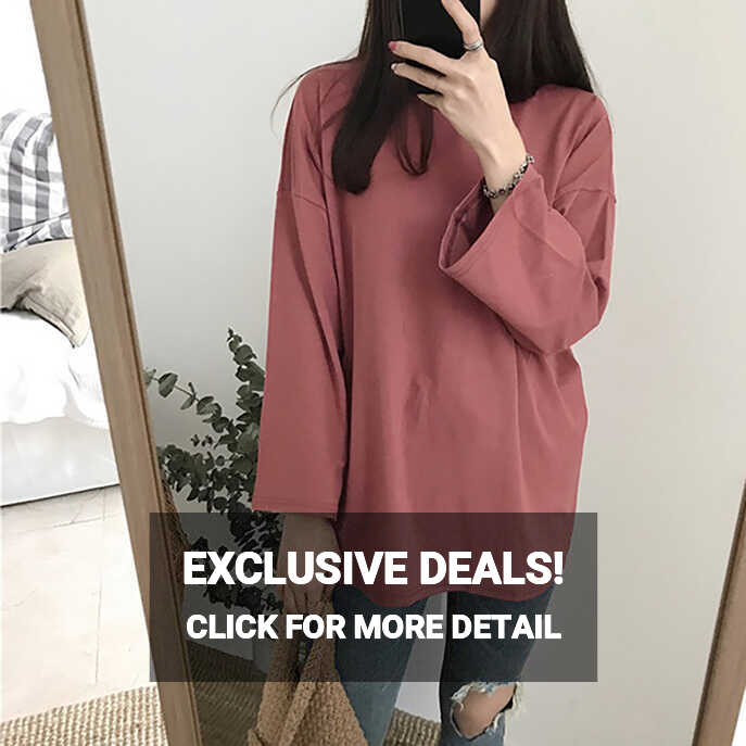 Women Autumn Long Sleeve Loose Fit Solid Color Casual O Neck Top T ...