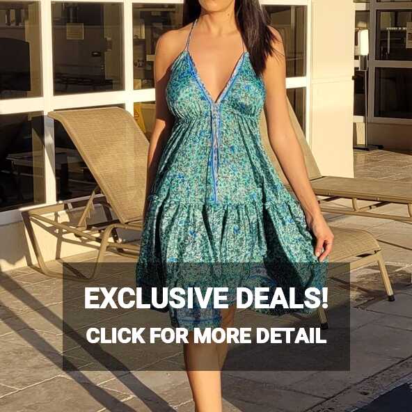 Women Beach Summer Halter Mini Flowy Dresses Free Size - Buy Now