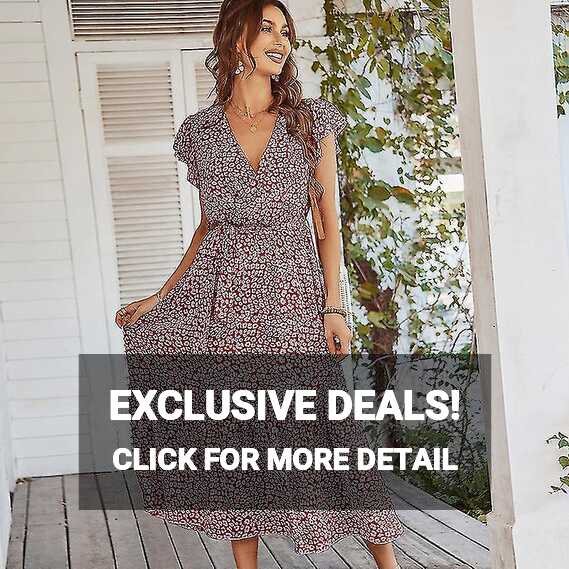 Women Bohemian Floral Dresses Summer V Neck Casual Flowy Maxi ...