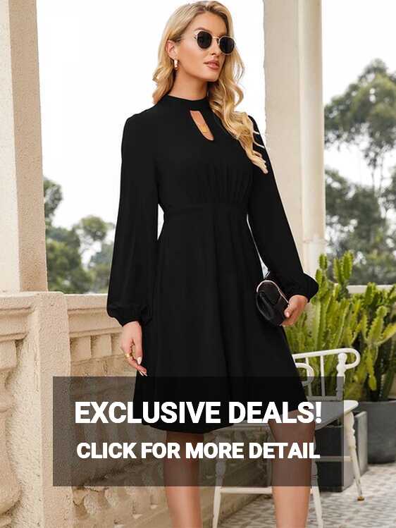 Women Casual Long Sleeve Dresses Empire Waist Knee Length A-Line ...