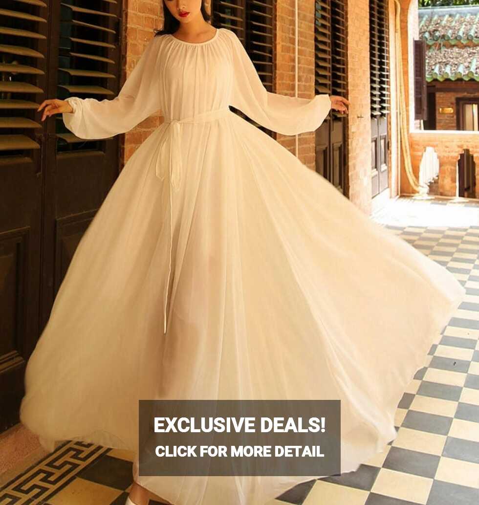 Women Chiffon Dress Long Sleeve Dress Spring Dress Flowy Maxi ...