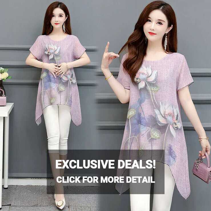 Women Chiffon Printed Tunic Plus Size Loose Tops Blouse T Shirt ...