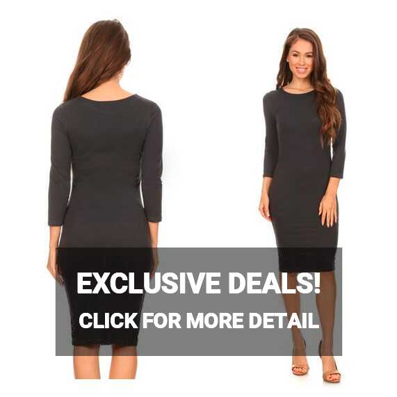 Women Cocktail Bodycon Dress Casual Party 3/4 Long Sleeve Stretch ...