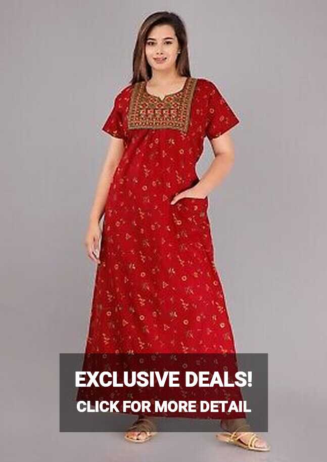 Women Cotton Night Kurta Indian Embroidery Night Gown Maxi Dress ...