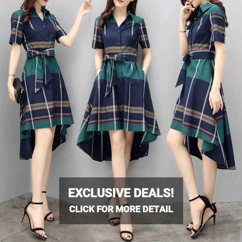 Women Elegant Chiffon Plaid V-neck Tunic Front Short Back Long ...