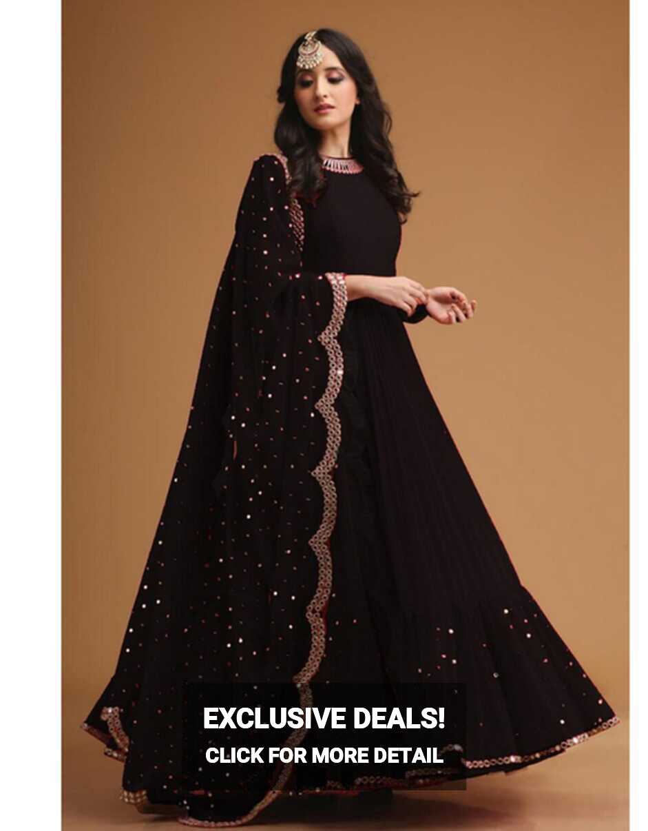 Women Embroidery Black Long Gown Pant Duppatta set – mahezon