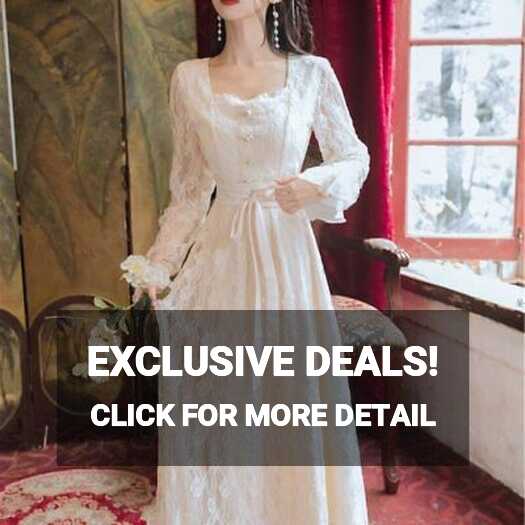 Women Fairy White Long Sleeve Dresses Lace Dress Elegant Vintage ...