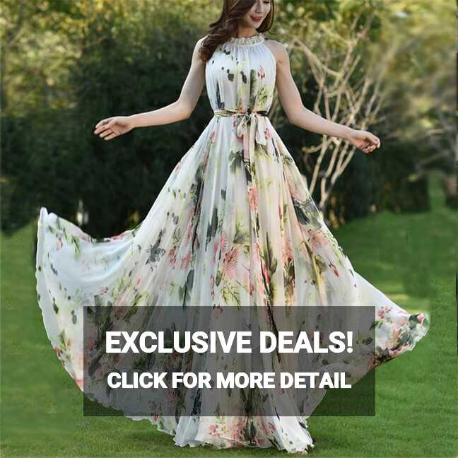 Women Floral Chiffon Maxi Dress Plus Sizes Graduation Dinner Dress ...