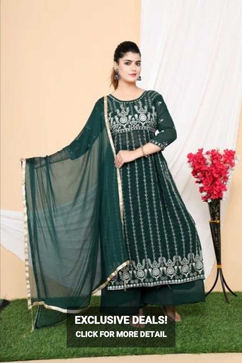 Women Green Naira Cut Georgette Palazzo Suit at Rs 870/set ...