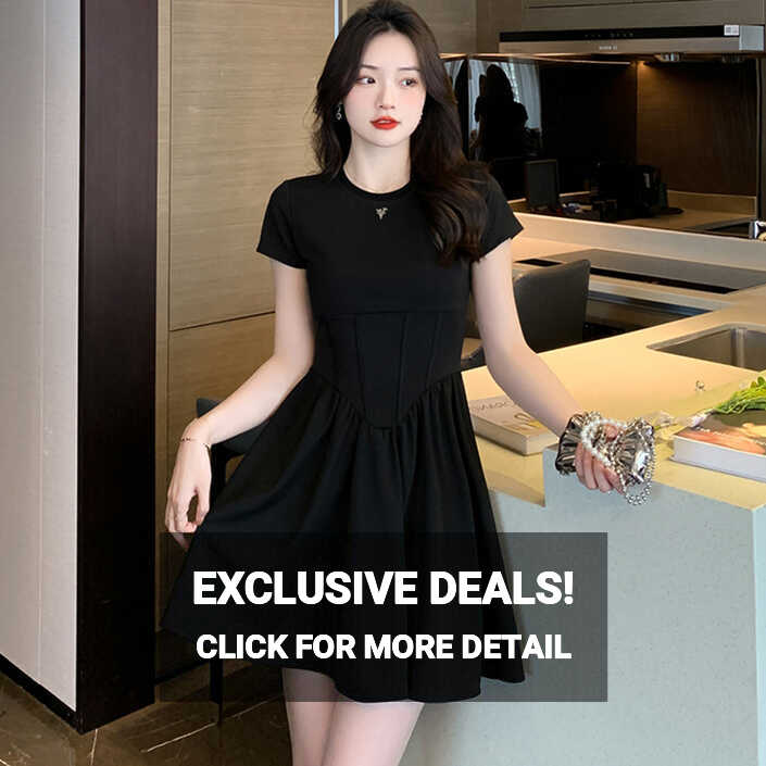 Women Korean Fashion Elegant A-Line Dress Summer Black Short ...