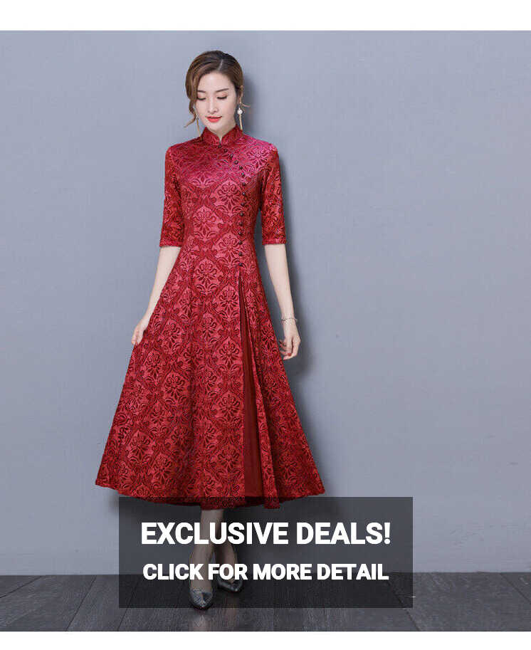 Women Lace Qipao Chinese Dress Modern Cheongsam Long Party Dress ...