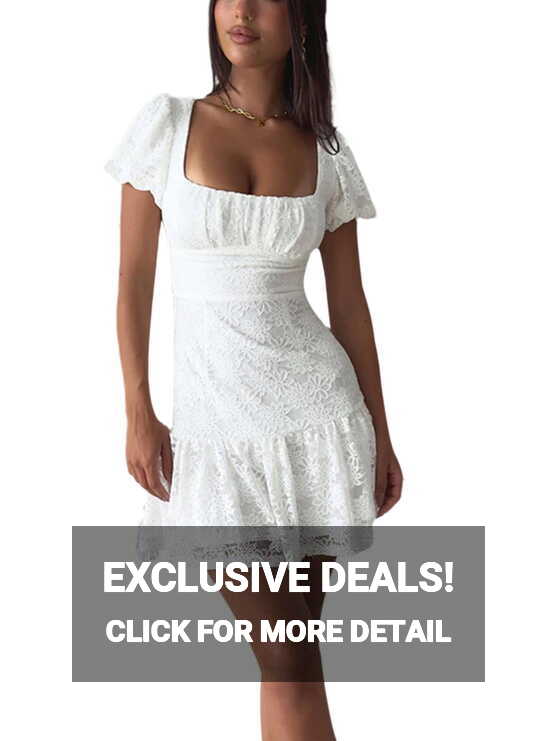 Women Lace White Graduation Dress Ruffle A Line Flare Flowy ...