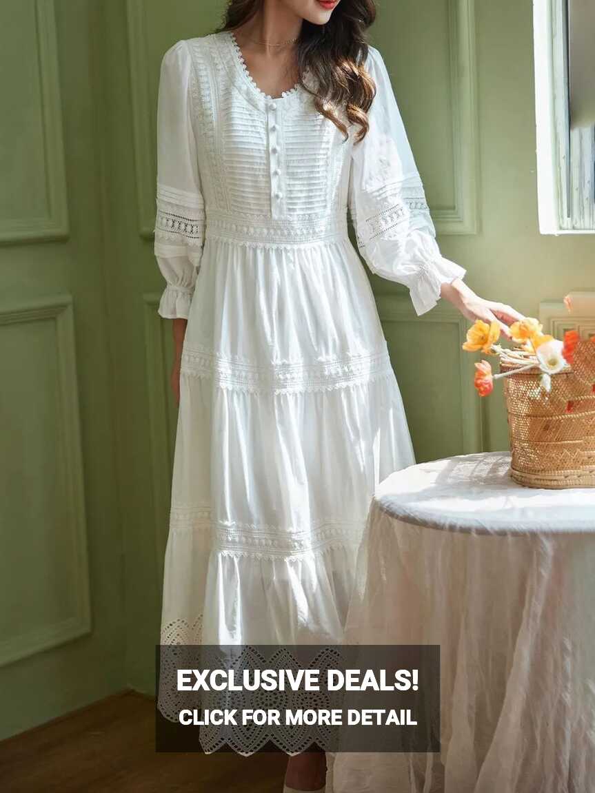 Women Lantern Sleeve Lace Dress Elegant Style Casual Summer Wear ...