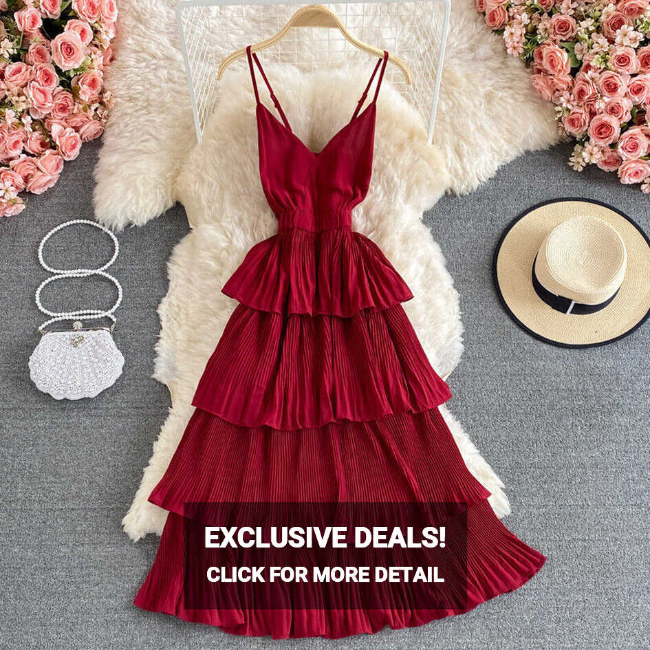 Women Layered Tiered Ruffle Dress Sleeveless V-neck Long Cami ...