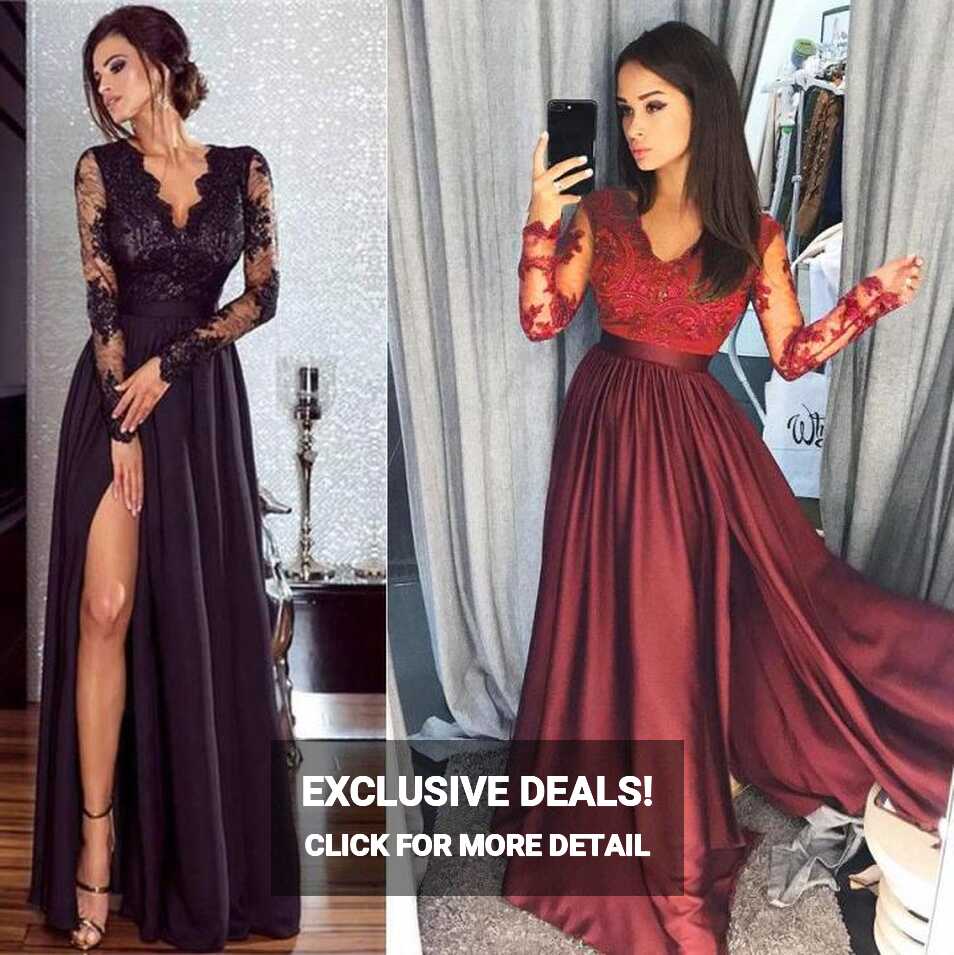 Women Long Lace Evening Formal Cocktail Party Ball Gown Prom ...