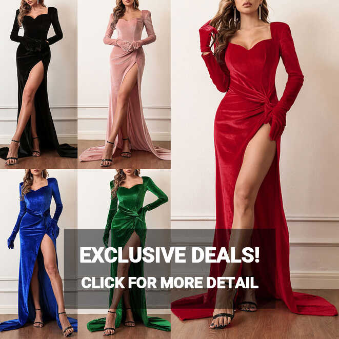 Women Long Sleeve High Split Long Formal Party Maxi Dress Evening ...