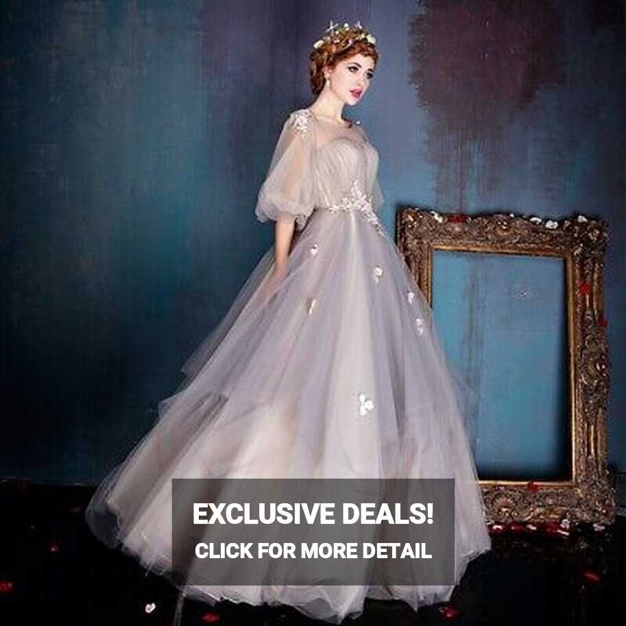 Women Mesh Long Dress Floral Layered Fairy Princess Bridal Evening ...