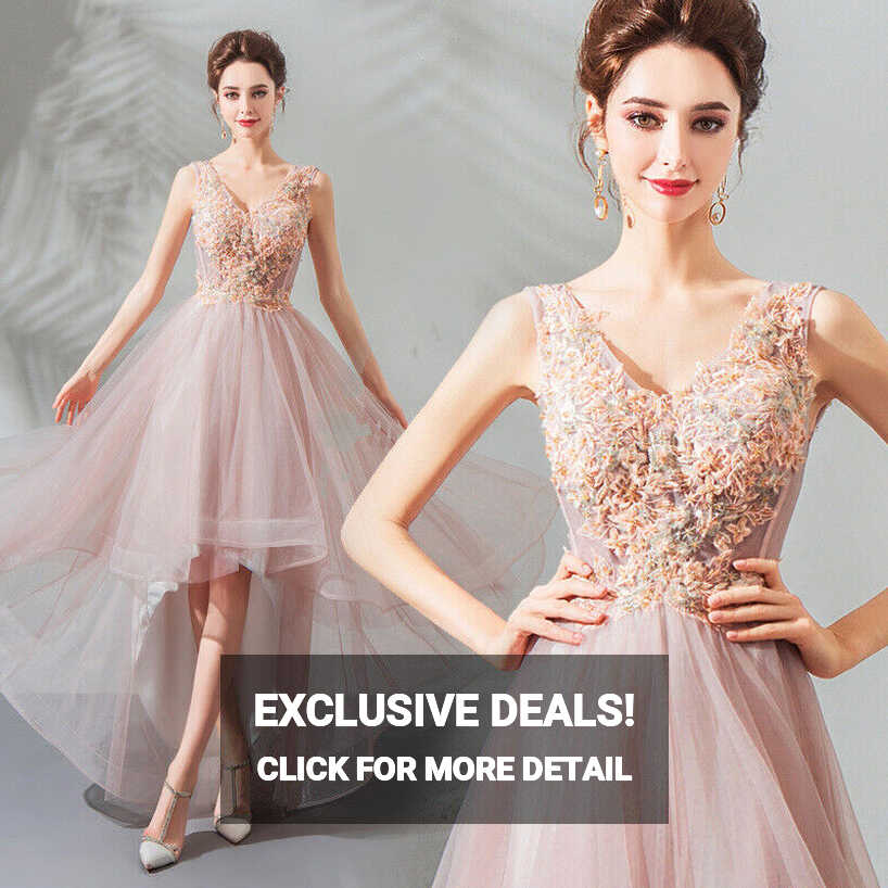 Women Pink Lace Party Evening Dress Gown Sleeveless Front Short ...