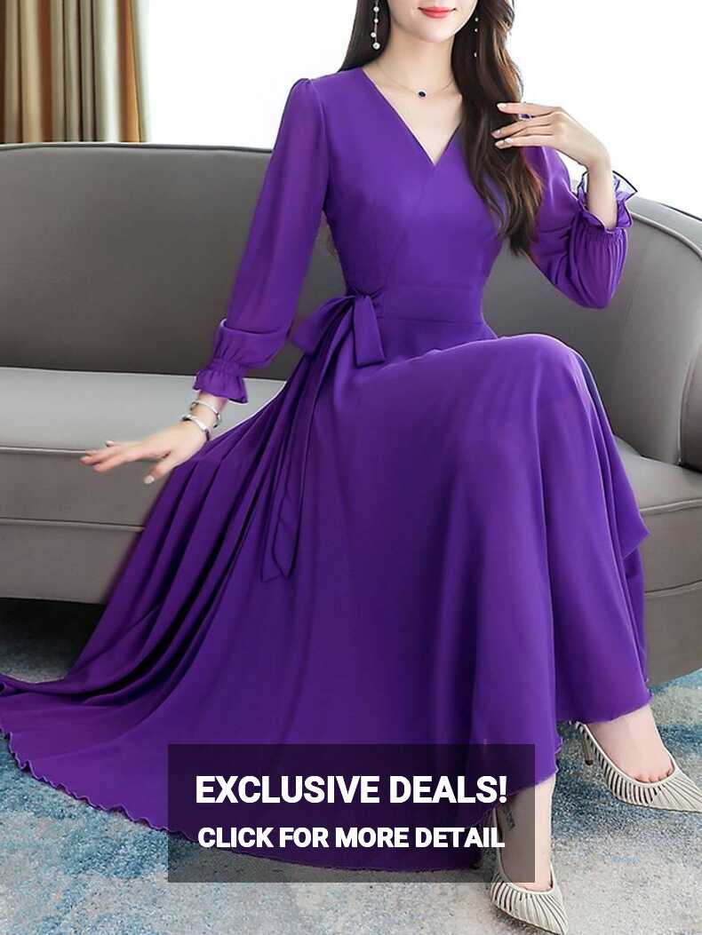 Women Purple V-Neck Long Sleeve Georgette Maxi Dress – SVB Ventures