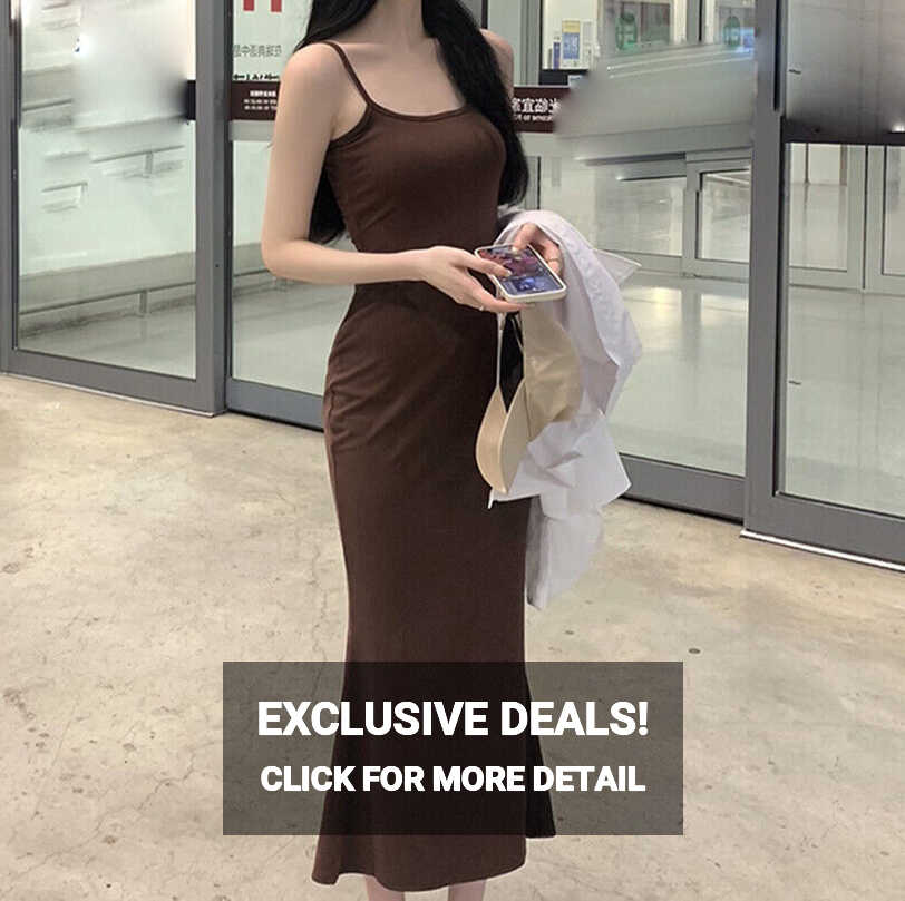 Women Sexy Long Dress Slim Fit Sleeveless Spaghetti Bodycon Retro ...