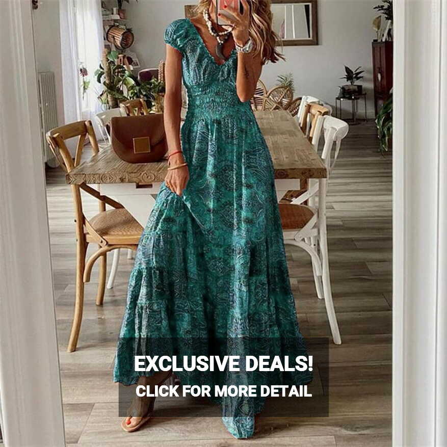 Women Short Sleeve Elegant Evening Dress Flower A Line Boho Skirt ...