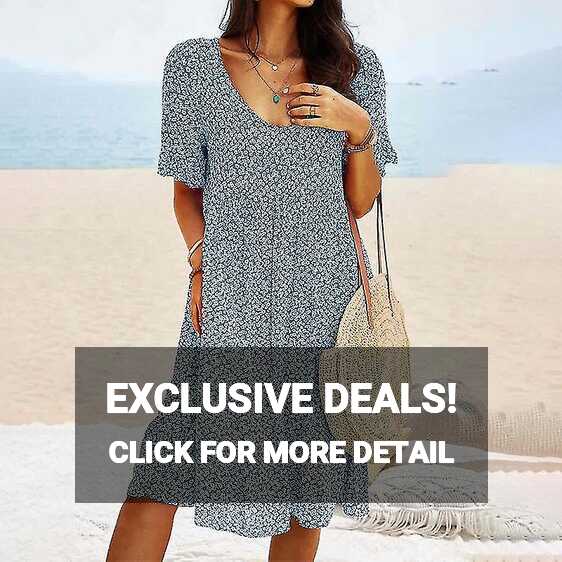 Women Short Sleeve Summer Beach Sundress Casual Holiday Midi Dress ...