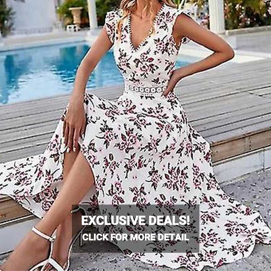 Women Sleeveless Sundress Casual Summer Long Dress Floral Print ...