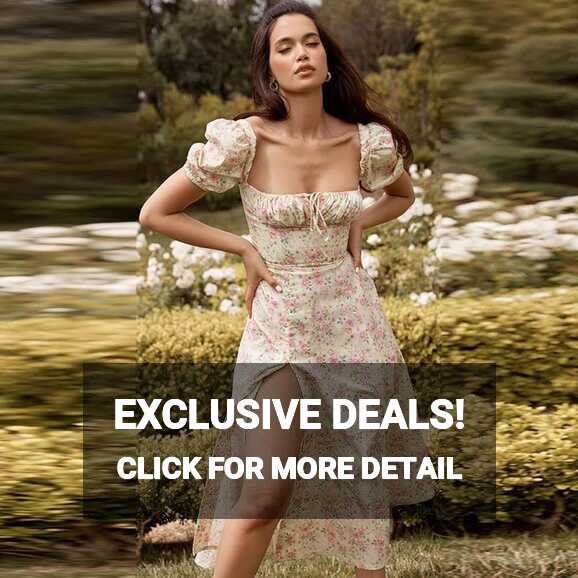 Women Square Neck Puff Sleeve Floral Corset Dress Summer Boho ...