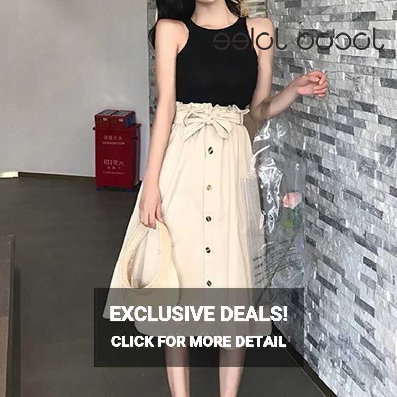 Women Summer Autumn Korean Long Skirts Elegant High Waist Tie Up ...